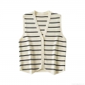 Women Y2K Knitted Striped Vest Fashion V Neck Sleeveless Button Up Waistcoat Summer Casual Streetwear Tank Top Knitwear For Women