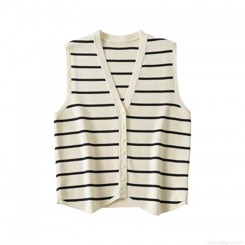 Women Y2K Knitted Striped Vest Fashion V Neck Sleeveless Button Up Waistcoat Summer Casual Streetwear Tank Top Knitwear For Women