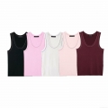 Women's Casual Ribbed Knit Tank Top Slim Fit Contrast Color Stitching Trim Sleeveless U-Neck Street Style Autumn Inner Layering Top For Women Clothing