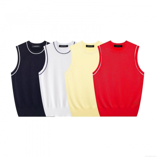 Women Autumn Round Neck Contrast Trim Knitted Vest Slim Fit Sleeveless Crop Top Polyester Streetwear Casual Tank Top Fashion Pullover Vest