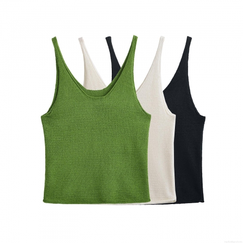 Women's Sexy V-Neck Knitted Tank Top Solid Color Slim Fit Camisole Casual Streetwear Sleeveless Polyester Top For Women