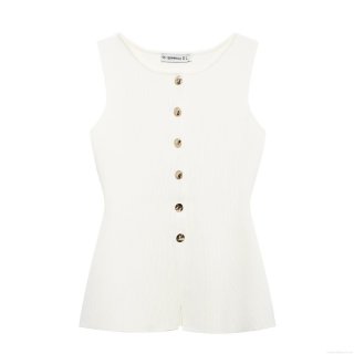 Women's Knit Sleeveless Tank Top Fashion Metal Button Slit Hem Ribbed Cami Streetwear Casual Summer Vest Tops For Women