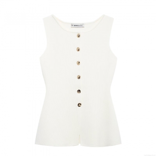 Women's Knit Sleeveless Tank Top Fashion Metal Button Slit Hem Ribbed Cami Streetwear Casual Summer Vest Tops For Women