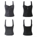 Women's Lace-up Vest Polyester Rayon Blend Square Neck Solid Color Sleeveless Short Tank Top Streetwear Fashion Slim Fit Summer Camisole