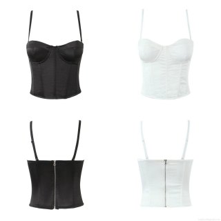 Women's Sexy Satin Corset Top Fishbone Bustier Camisole Thin Adjustable Straps Back Zipper Slim Fit Streetwear Party Clubwear Tank Top