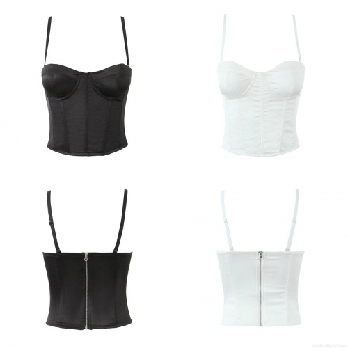 Women's Sexy Satin Corset Top Fishbone Bustier Camisole Thin Adjustable Straps Back Zipper Slim Fit Streetwear Party Clubwear Tank Top