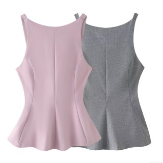Women's Backless Sleeveless Peplum Top With Large Bow Back Decoration Sexy Slim Fit Streetwear Party Blouse Solid Color Polyester Vest