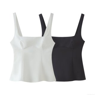 French Sweet Women's Square Neck Cotton Tank Top Back Bow Tie Slim Fit Peplum Sleeveless Shirt Summer Casual Date Party Women Fashion Top