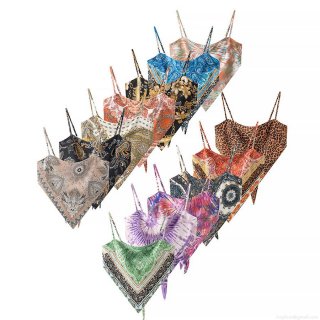 Women's Sexy Satin Bandana Scarf Top Bohemian Paisley Leopard Print Spaghetti Strap Camisole Triangle Hem Backless Summer Beach Tank Top Y2K Streetwear
