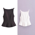 Women Fashion Sleeveless Peplum Top Elegant Bow Shoulder Strap Solid Color 100% Polyester Tank Top For Party Streetwear Casual Ladies Summer Clothing