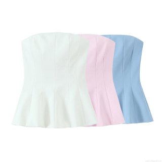 Women's Sexy Peplum Tube Top Strapless Slim Fit Solid Color Woven Polyester Shirt Summer Party Clubwear Sleeveless Bodycon Short Tank Top For Ladies