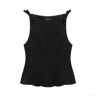 Women's Bow Shoulder Sleeveless Peplum Top Fashion Slim Fit Polyester Blend Blouse Elegant Solid Color Summer Tank Top for Party Casual Streetwear