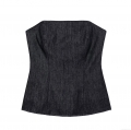 Women's Denim Tube Top Sexy Slim Fit Strapless Bandeau Top For Summer Party Streetwear Solid Black Polyester Blend Sleeveless Crop Top Vest