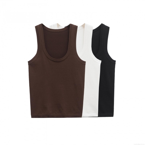 Women's U-Neck Ribbed Knit Tank Top Slim Fit Elastic Summer Sleeveless Basic Casual Solid Color Mercerized Cotton Polyester Camisole For Daily Streetwear