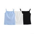Women's Sexy Square Neck Camisole 2025 Summer Basic Knit Tank Top Streetwear Sleeveless Solid Color Polyester Pullover Crop Top