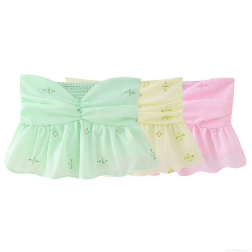 Women Summer Strapless Tube Top 100% Polyester Embroidery Ruffle Peplum Hem Smocked Back Cropped Top Candy Color Sweet Streetwear Tank Top For Vacation Beach Party