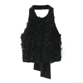 Women's Sexy Backless Halter Top With 3D Rose Flower 3D Chiffon Petal Texture Sleeveless Summer Party Top With Large Bow Tie For Women