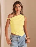 Women's Sexy One Shoulder Ruched Top Asymmetrical Sleeveless Slim Fit Polyester Spandex Blend Tank Top For Summer Party Chic Yellow Vest