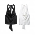 Women's Elegant Halter Neck Satin Vest Top Sexy Cowl Neck Backless Tie-Up Sleeveless Shirt Summer Casual Solid Color Streetwear Tank Top