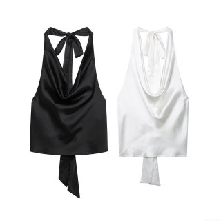 Women's Elegant Halter Neck Satin Vest Top Sexy Cowl Neck Backless Tie-Up Sleeveless Shirt Summer Casual Solid Color Streetwear Tank Top
