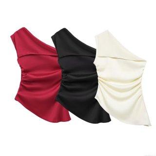 Women's One Shoulder Ruched Tank Top Sexy Asymmetric Sleeveless Summer Vest Streetwear Polyester Blend Slim Fit Top For Women