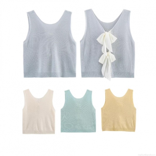 Women's Knitted Tank Top Polyester Chiffon Bow Tie Backless Sexy Sleeveless Vest For Summer Streetwear Party Daily Lady Fashion