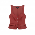 Women's Chic Square Neck Sleeveless Waistcoat Vest Top Slim Fit Polyester Button Up Casual Summer Streetwear Fashion Outerwear