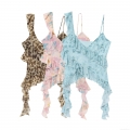 Women Sexy Mesh Polyester Ruffle Camisole Top Floral Leopard Print Asymmetric Tiered Summer Beach Party Streetwear Sleeveless Crop Top Vest Clothing