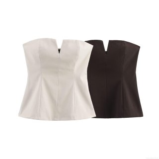 Women's Sexy Strapless Tube Top Polyester Twill Slim Fit V-Cut Crop Top With Side Zipper For Summer Party Streetwear