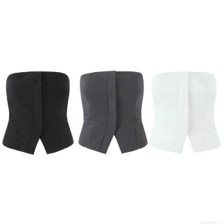 Women Sexy Backless Tube Top Suit Style Split Back Corset Strapless Vest Tank Top Solid Color Summer Streetwear Polyester Blend Slim Fit Crop Top