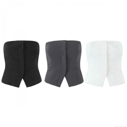Women Sexy Backless Tube Top Suit Style Split Back Corset Strapless Vest Tank Top Solid Color Summer Streetwear Polyester Blend Slim Fit Crop Top