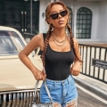 Women's Sexy U-Neck Slim Fit Ribbed Knit Tank Top Summer Solid Color Sleeveless Streetwear Vest Top for Ladies