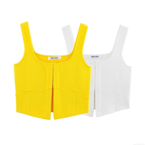 Women's Knit Button Down Camisole Square Neck Crop Tank Top Slim Fit Sleeveless Knitwear Vest Streetwear Summer Casual Tops