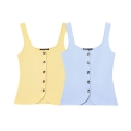 Women's Knit Button Down Tank Top Sleeveless Square Neck Polyester Camisole Streetwear Summer Sling Vest Top