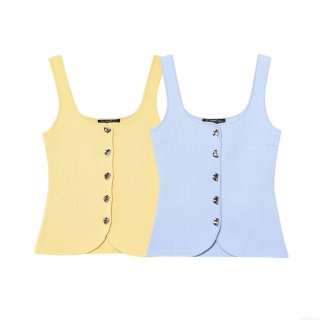 Women's Knit Button Down Tank Top Sleeveless Square Neck Polyester Camisole Streetwear Summer Sling Vest Top