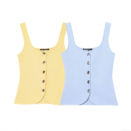 Women's Knit Button Down Tank Top Sleeveless Square Neck Polyester Camisole Streetwear Summer Sling Vest Top