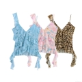 Women's Sexy Mesh Chiffon Cami Top Ruffle Trim Asymmetrical Layered Floral Print Leopard Pattern Street Style Summer Beach Party Camisole For Women