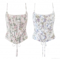 Women's Retro Floral Polyester Cotton Corset Camisole Top With Lace Trim And Fishbone Support Tie-up Strappy Slim Fit Crop Tank Top For Summer Streetwear Party