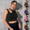 Women Sexy Ribbed Hollow Out Tank Top Rayon Polyester Spandex Cut Out Shoulder Sleeveless Crop Top Slim Fit Streetwear Casual Summer Vest