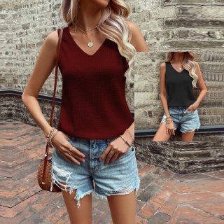 Women Sexy Backless V Neck Waffle Knit Tank Top Casual Sleeveless Summer Vest With Back Twist Design For Women Streetwear Party