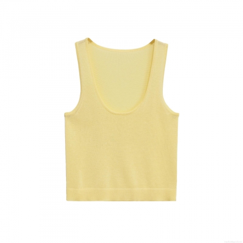 Women Summer Sexy U-Neck Knit Tank Top Sleeveless Solid Sunflower Yellow Mercerized Cotton Ribbed Vest Top Slim Fit Casual Streetwear Beach Camisole For Women
