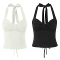 Women's Sexy Halter Corset Top 100% Polyester Lace Up Back Boned Tank Top For Party Summer Clubbing Slim Fit Sleeveless Crop Top