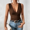 Women's Sexy V Neck Ruched Tank Top Cotton Polyester Blend Knitted Casual Slim Fit Sleeveless Summer Stylish Basic Top For Daily Wear