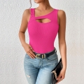 Sexy Cutout Knitted Tank Top Women Irregular Neckline Polyester Spandex Ribbed Fabric Sleeveless Slim Fit Solid Color Casual Party Dating Summer Top