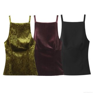 Women's Sexy Velvet Camisole Top Slim Fit Square Neck Bow Back Strappy Sleeveless Tank Top Summer Party Clubwear Streetwear Elegant Solid Color Top