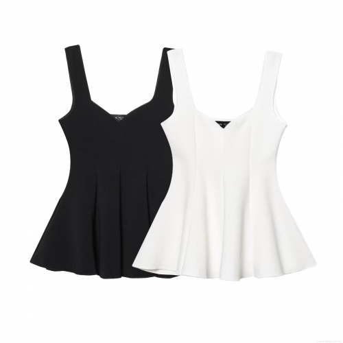 Peplum Tank Top Women Summer V Neck Sleeveless Polyester Knitted Twill Peplum Top Slim Fit Solid Color Camisole Streetwear Sexy Flare Hem Top For Ladies