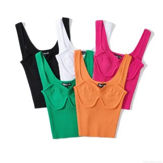 Women's Summer Square Neck Bustier Ribbed Knit Cropped Tank Top 70% Rayon 30% Nylon Sleeveless Slim Fit Camisole Vest For Daily Party