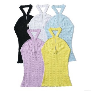 Women Sexy Halter Neck Hollow Out Knit Camisole Top Polyester V Neck Backless Sleeveless Summer Casual Beach Ribbed Knit Streetwear Tank Top