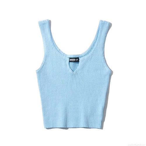 Women's 80% Rayon 20% Nylon Ribbed Knit Tank Top Backless Small V-Neck Sleeveless Cropped Cami Slim Fit Summer Streetwear Top For Women