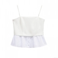Women's White Peplum Camisole Adjustable Spaghetti Strap Square Neck Button Decor Patchwork Streetwear Summer Sleeveless Top For Women